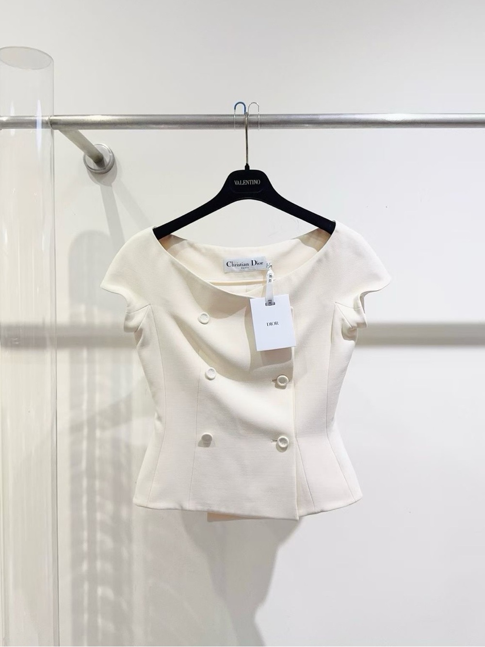 Dior Cream Double-Breasted Short-Sleeve Tailored Jacket